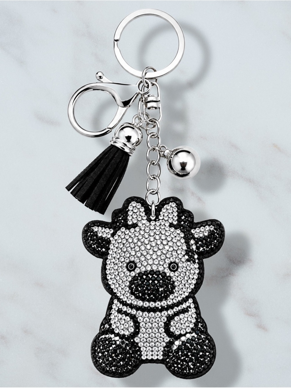 Cow White & Black with Hair-bow Rhinestone Charm Keychain